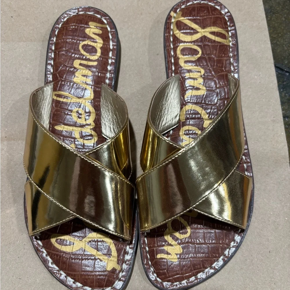 Sam Edelman Gold Slide Sandals - Picture 1 of 2
